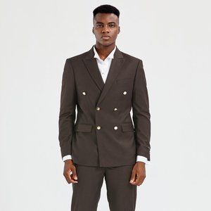2pc Brown Double Breasted Mens Suit by Tazio
